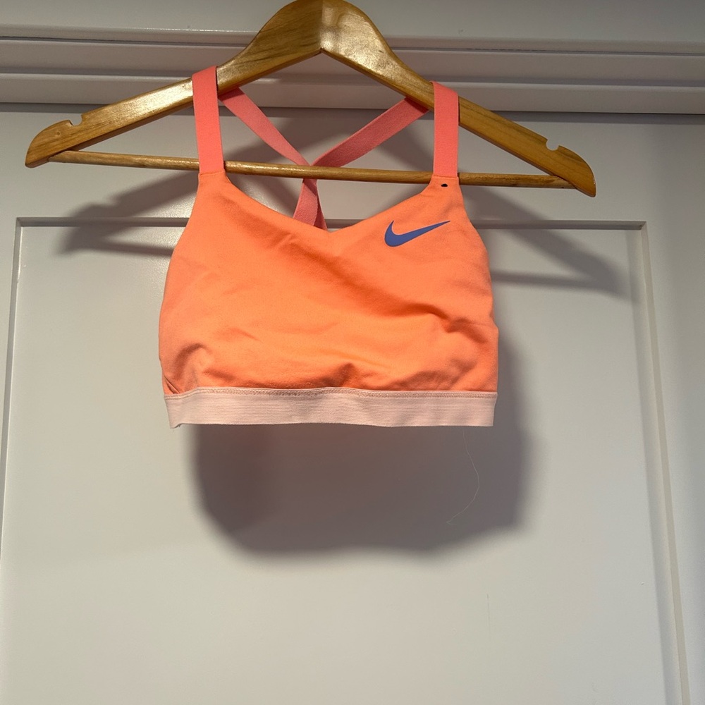 Nike Coral Sports Bra with Blue Swoosh